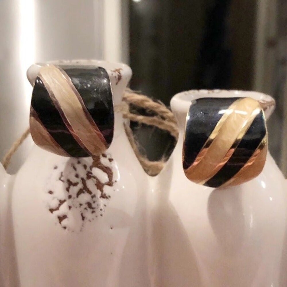 Wide Striped Enamel Half Hoop Earrings